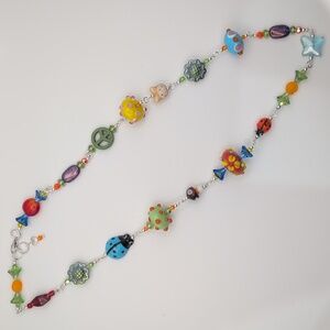 handmade Colorful Ladybug Lampwork Glass Beaded Necklace 24"